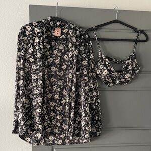 Self Esteem Monochrome Floral Blouse with Matching Bralette